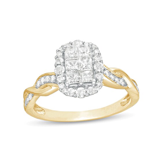 3/4 CT. T.W. Composite Diamond Rectangle Frame Twist Shank Vintage-Style Engagement Ring in 10K Gold 3/4 CT. T.W. Composite Diamond Rectangle Frame Twist Shank Vintage-Style Engagement Ring in 10K Gold