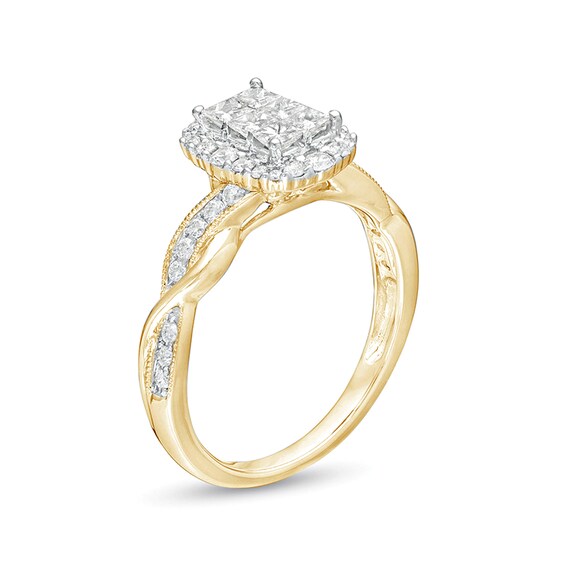 3/4 CT. T.W. Composite Diamond Rectangle Frame Twist Shank Vintage-Style Engagement Ring in 10K Gold 3/4 CT. T.W. Composite Diamond Rectangle Frame Twist Shank Vintage-Style Engagement Ring in 10K Gold