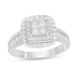 1 CT. T.W. Princess-Cut Quad Diamond Square Frame Engagement Ring in 14K White Gold