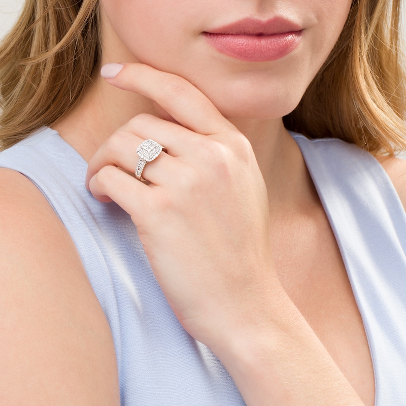 Main Image 2 of 1 CT. T.W. Princess-Cut Quad Diamond Square Frame Engagement Ring in 14K White Gold