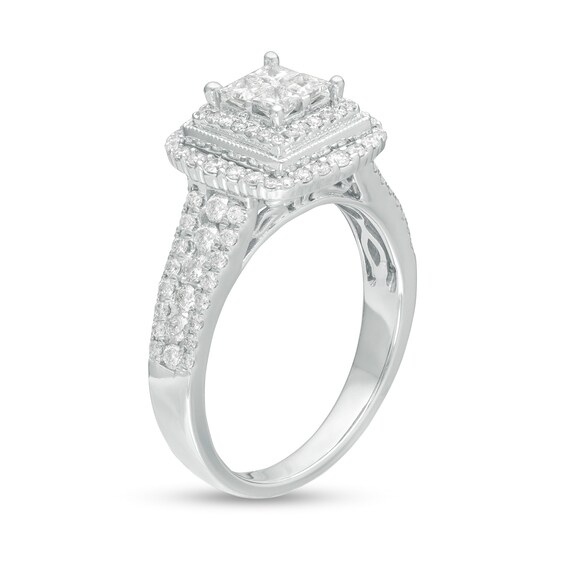 1 CT. T.w. Princess-Cut Quad Diamond Square Frame Engagement Ring in 14K White Gold