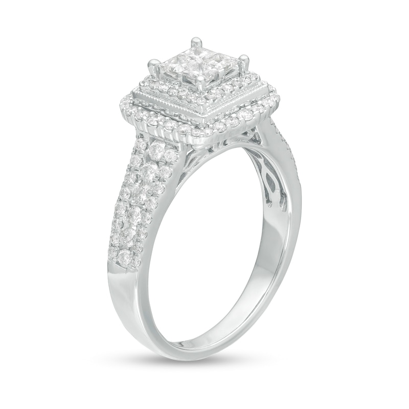 Main Image 3 of 1 CT. T.W. Princess-Cut Quad Diamond Square Frame Engagement Ring in 14K White Gold