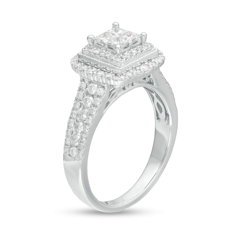 1 CT. T.W. Princess-Cut Quad Diamond Square Frame Engagement Ring in 14K White Gold