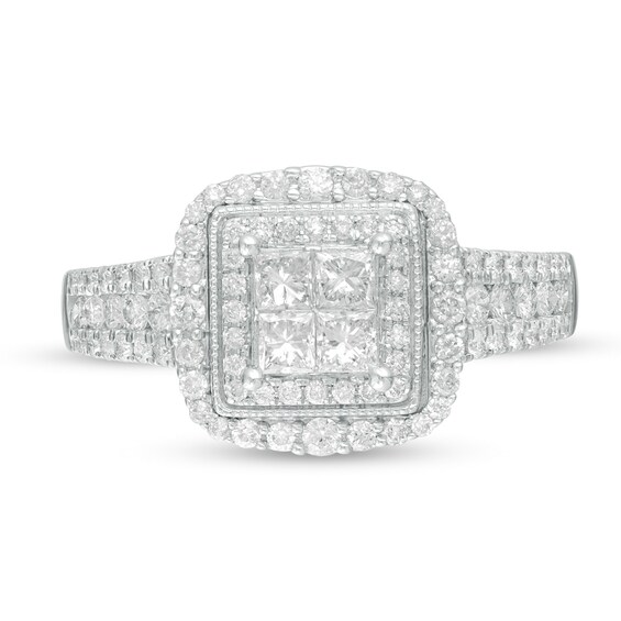 1 CT. T.w. Princess-Cut Quad Diamond Square Frame Engagement Ring in 14K White Gold