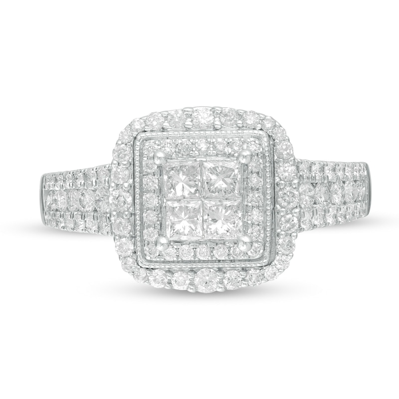 Main Image 4 of 1 CT. T.W. Princess-Cut Quad Diamond Square Frame Engagement Ring in 14K White Gold