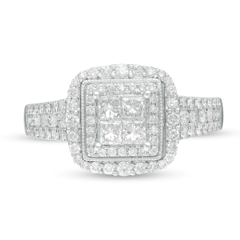 1 CT. T.W. Princess-Cut Quad Diamond Square Frame Engagement Ring in 14K White Gold