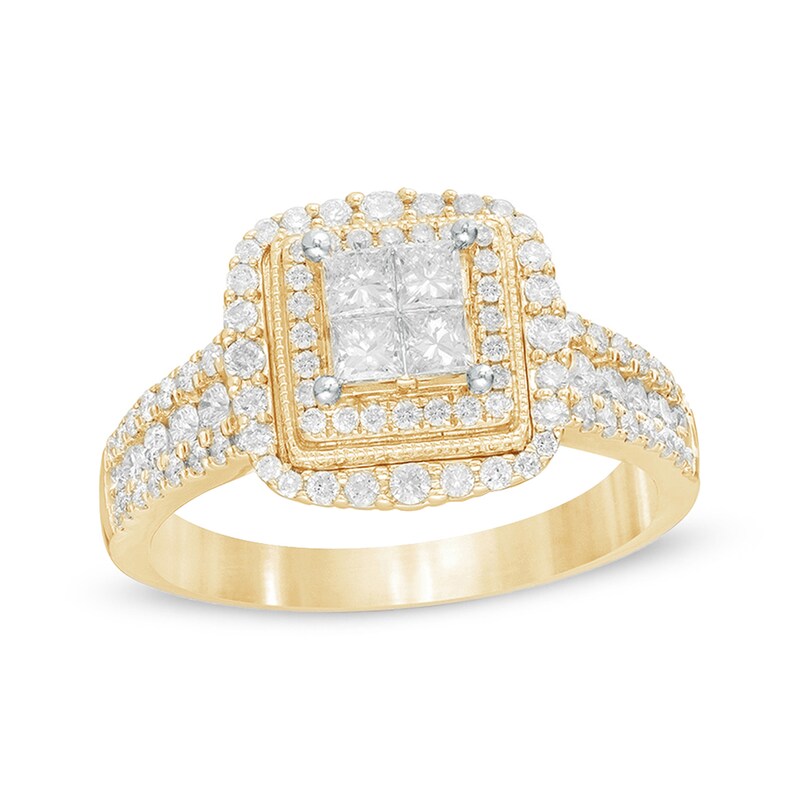 1 CT. T.W. Princess-Cut Quad Diamond Square Frame Engagement Ring in 14K Gold