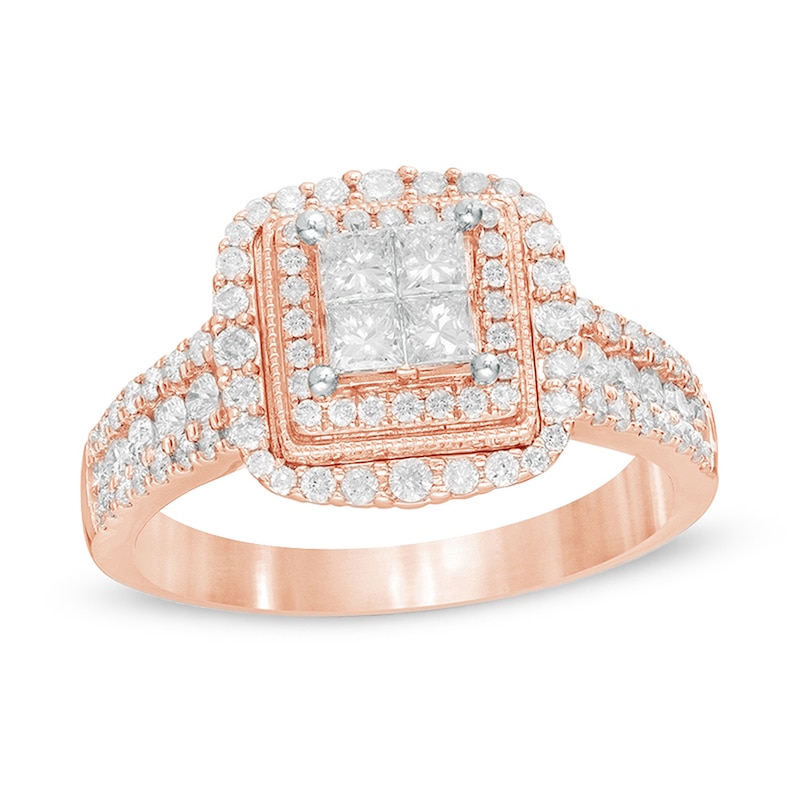 1 CT. T.W. Princess-Cut Quad Diamond Square Frame Engagement Ring in 14K Rose Gold