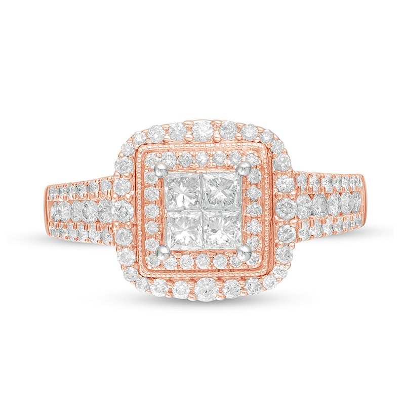 1 CT. T.W. Princess-Cut Quad Diamond Square Frame Engagement Ring in 14K Rose Gold