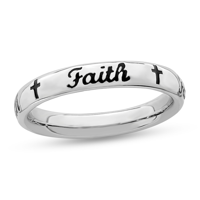 Stackable Expressions™ 3.5mm Black Enamel "Faith" Band in Sterling Silver