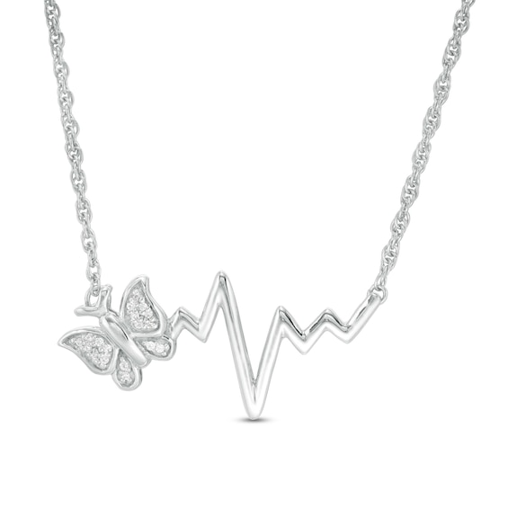 1/20 CT. T.w. Diamond Butterfly Heartbeat Necklace in Sterling Silver