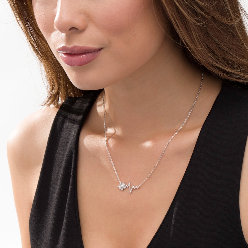Main Image 2 of 1/20 CT. T.W. Diamond Butterfly Heartbeat Necklace in Sterling Silver