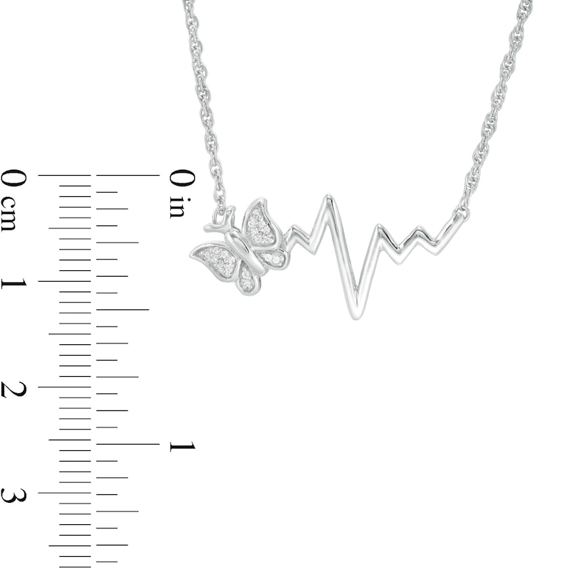 Main Image 3 of 1/20 CT. T.W. Diamond Butterfly Heartbeat Necklace in Sterling Silver