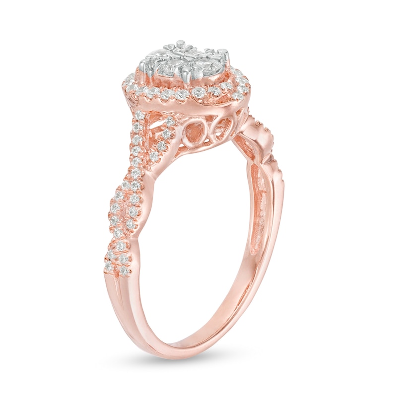 1/2 CT. T.W. Oval Multi-Diamond Frame Twist Shank Ring in 10K Rose Gold