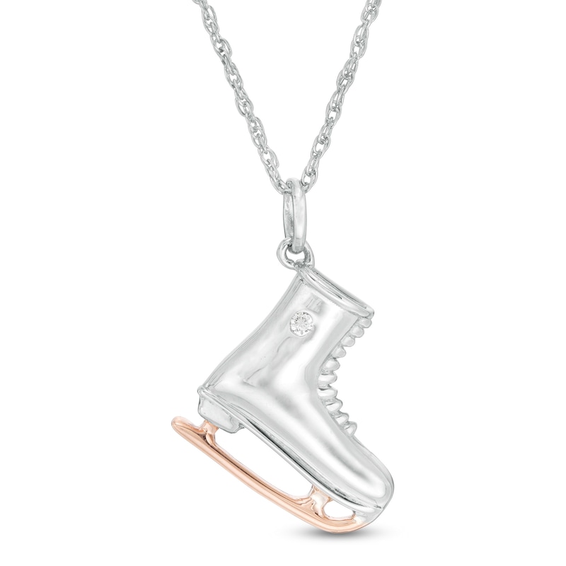 Main Image 1 of 1/20 CT. Diamond Solitaire Ice Skate Pendant in Sterling Silver and 10K Rose Gold