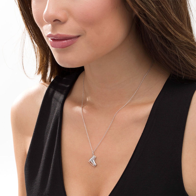 Main Image 2 of 1/20 CT. Diamond Solitaire Ice Skate Pendant in Sterling Silver and 10K Rose Gold
