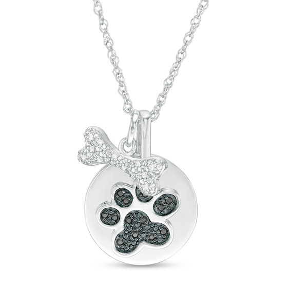 1/10 CT. T.w. Enhanced Black and White Diamond Bone and Paw Print Disc Charm Pendant in Sterling Silver
