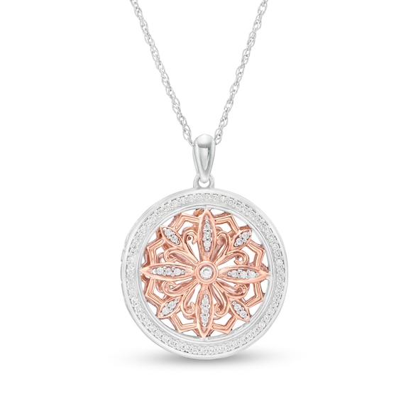 1/4 CT. T.w. Diamond Ornate Flower Locket in Sterling Silver and 10K Rose Gold