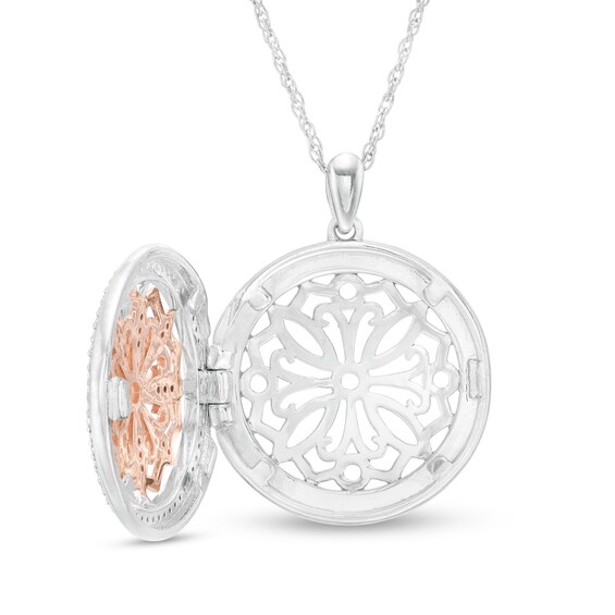 1/4 CT. T.w. Diamond Ornate Flower Locket in Sterling Silver and 10K Rose Gold