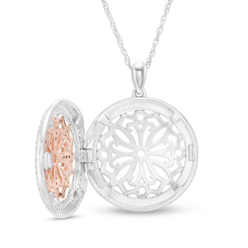 1/4 CT. T.W. Diamond Ornate Flower Locket in Sterling Silver and 10K Rose Gold