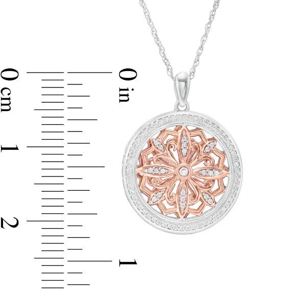 1/4 CT. T.w. Diamond Ornate Flower Locket in Sterling Silver and 10K Rose Gold