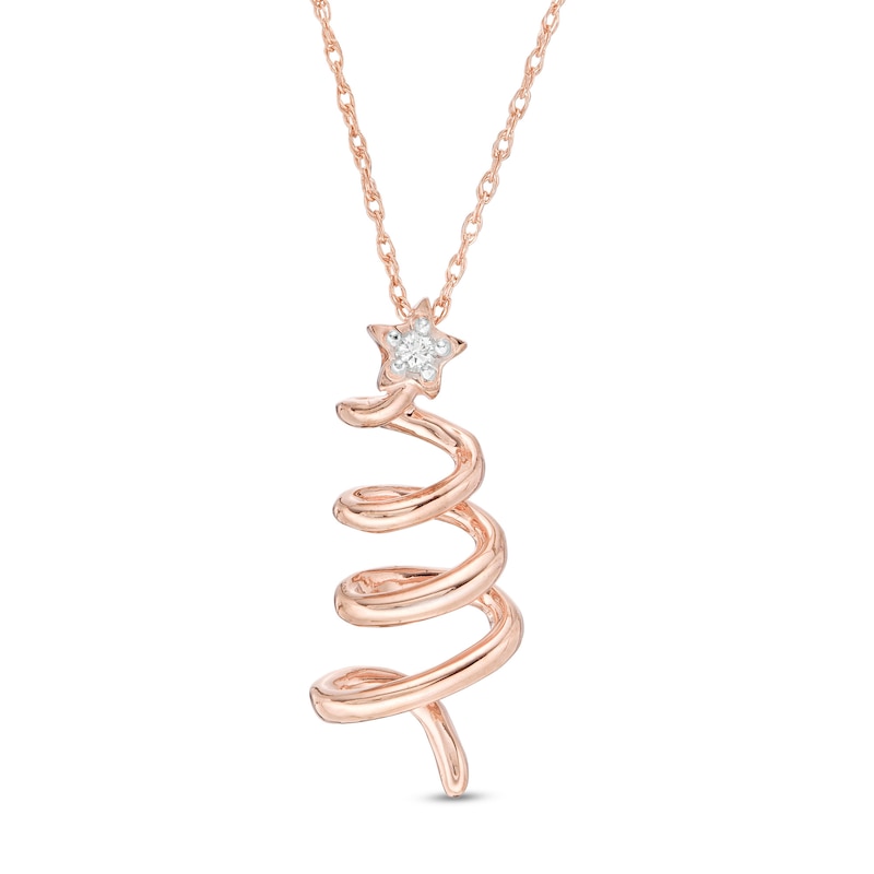 Diamond Accent Abstract Christmas Tree Pendant in 10K Rose Gold