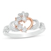 Thumbnail Image 0 of 1/20 CT. T.W. Diamond Claddagh Ring in Sterling Silver and 10K Rose Gold