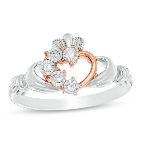 1/20 CT. T.w. Diamond Claddagh Ring in Sterling Silver and 10K Rose Gold