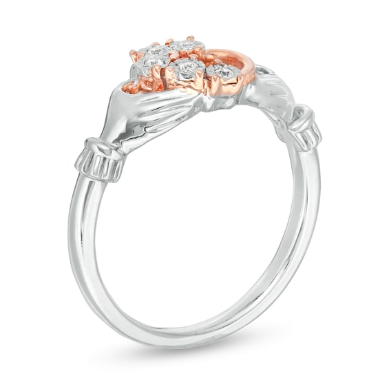1/20 CT. T.w. Diamond Claddagh Ring in Sterling Silver and 10K Rose Gold
