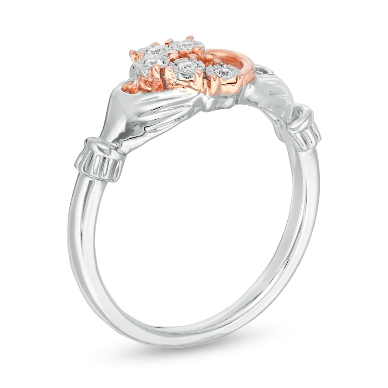 1/20 CT. T.W. Diamond Claddagh Ring in Sterling Silver and 10K Rose Gold
