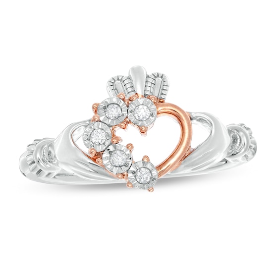 1/20 CT. T.w. Diamond Claddagh Ring in Sterling Silver and 10K Rose Gold