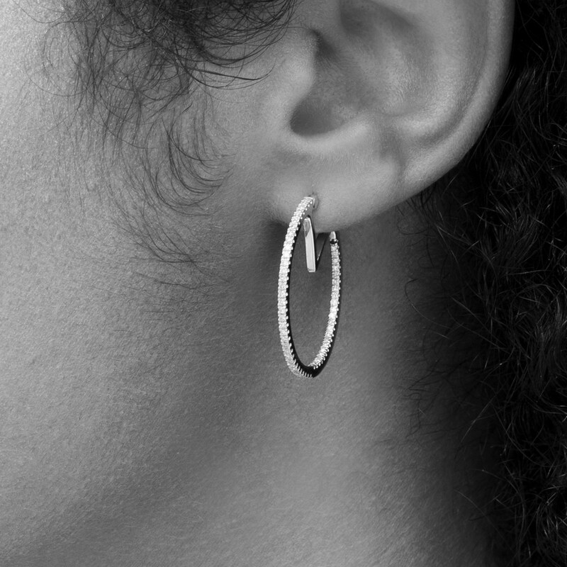 Main Image 2 of Vera Wang Love Collection 1/2 CT. T.W. Diamond Inside-Out Hoop Earrings in 10K White Gold