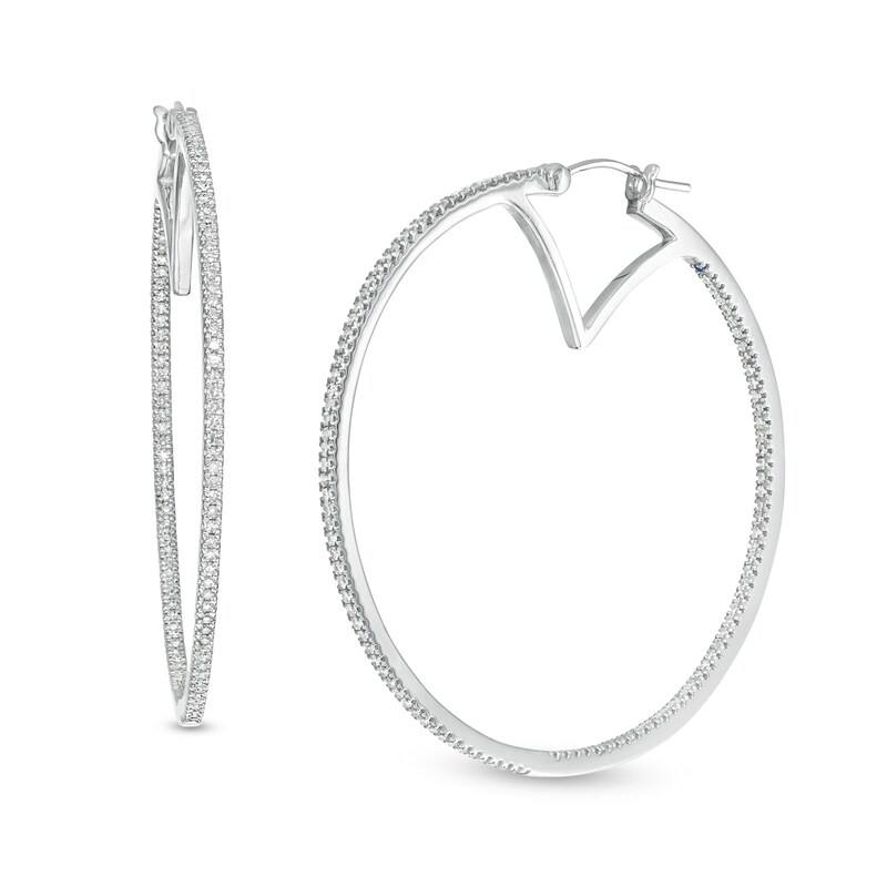 Main Image 1 of Vera Wang Love Collection 5/8 CT. T.W. Diamond Inside-Out Hoop Earrings in 10K White Gold