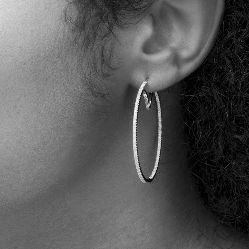 Main Image 2 of Vera Wang Love Collection 5/8 CT. T.W. Diamond Inside-Out Hoop Earrings in 10K White Gold