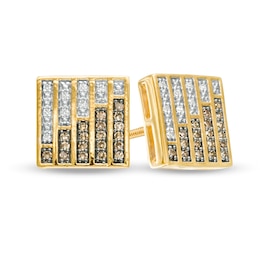 1/4 CT. T.W. Champagne and White Diamond Square Stud Earrings in Sterling Silver with 14K Gold Plate