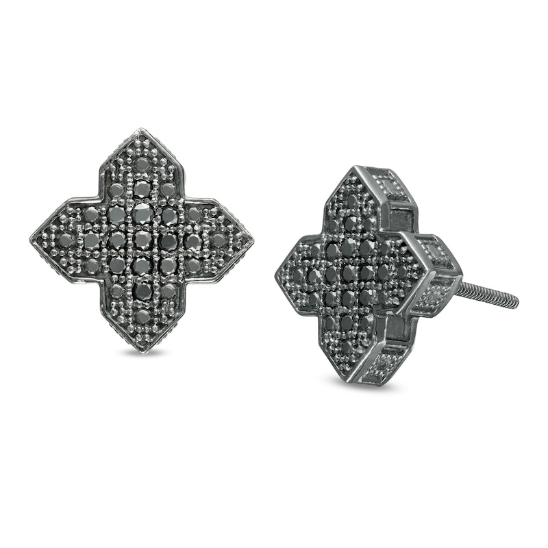 Main Image 1 of 1/4 CT. T.W. Black Diamond "X" Block Stud Earrings in Sterling Silver with Black Rhodium