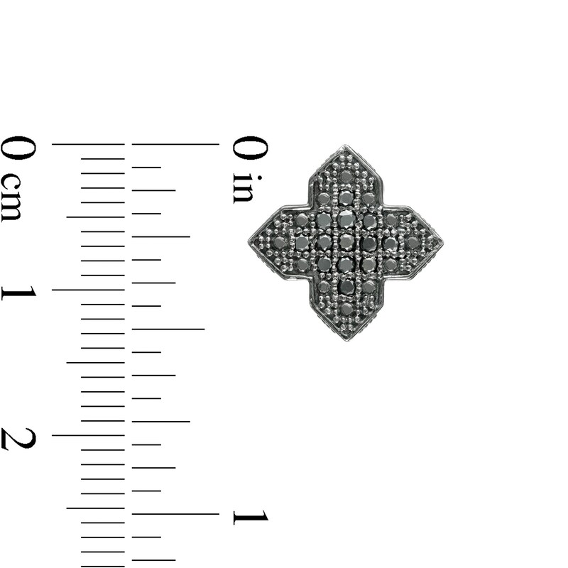 Main Image 3 of 1/4 CT. T.W. Black Diamond "X" Block Stud Earrings in Sterling Silver with Black Rhodium