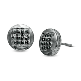 1/3 CT. T.W. Composite Square Black Diamond Circle Stud Earrings in Sterling Silver with Black Rhodium
