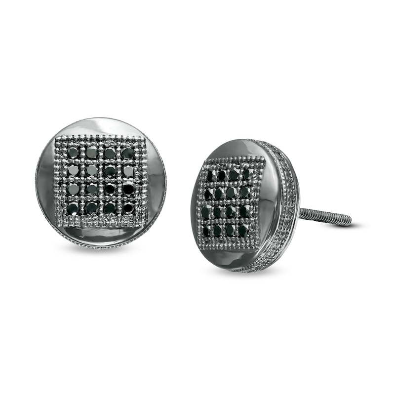 Main Image 1 of 1/3 CT. T.W. Composite Square Black Diamond Circle Stud Earrings in Sterling Silver with Black Rhodium