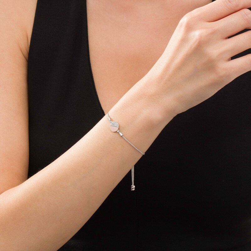 1/15 CT. T.W. Diamond Half Circle Bolo Bracelet in Sterling Silver and 10K Rose Gold - 9.5" | Zales