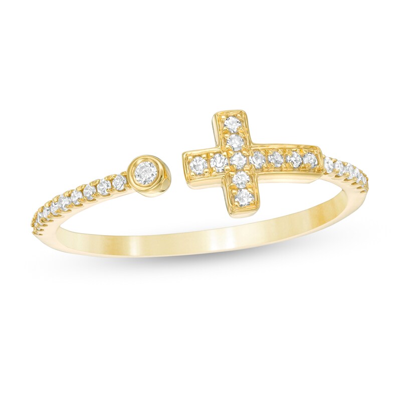 1/8 CT. T.W. Diamond Sideways Cross Ring in Sterling Silver with 18K Gold Plate