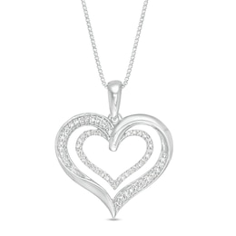 1/8 CT. T.W. Diamond Double Heart Pendant in Sterling Silver