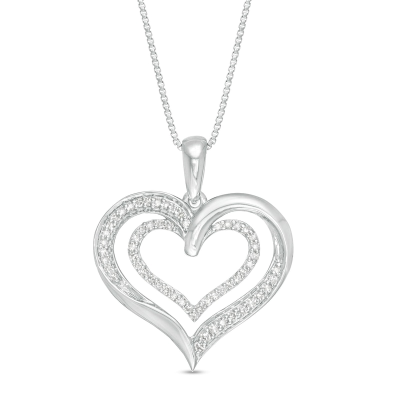 Main Image 1 of 1/8 CT. T.W. Diamond Double Heart Pendant in Sterling Silver