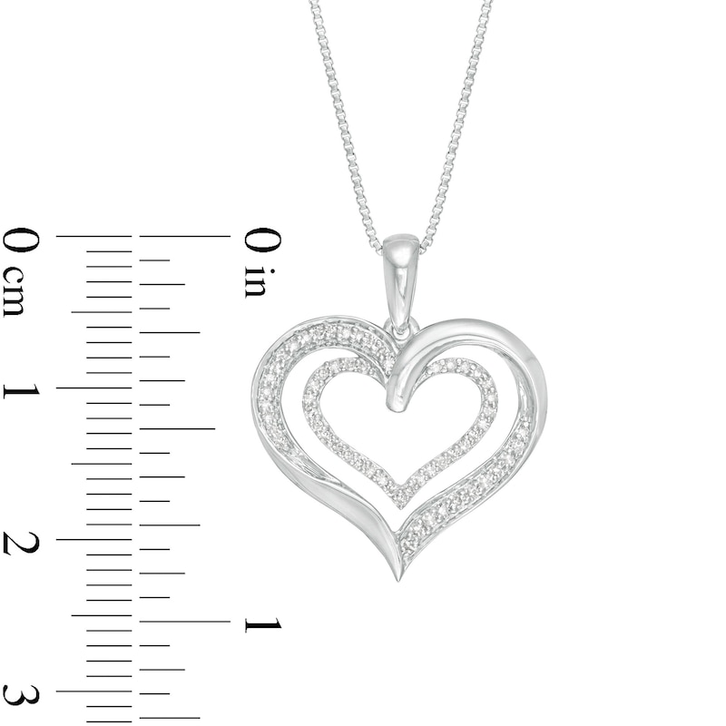 Main Image 3 of 1/8 CT. T.W. Diamond Double Heart Pendant in Sterling Silver