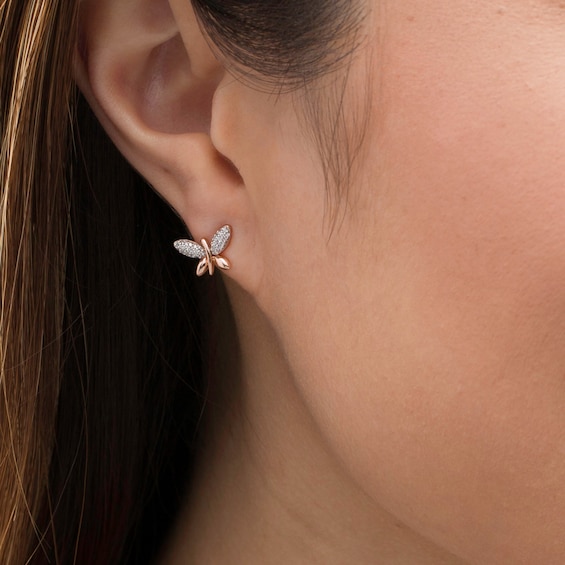 1/8 CT. T.w. Diamond Butterfly Stud Earrings in 10K Rose Gold