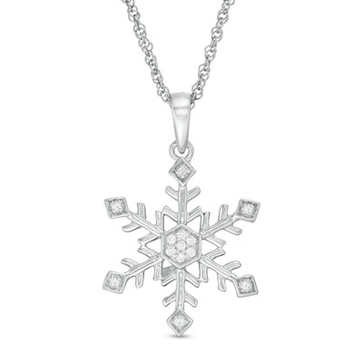 Sterling Silver Rhodium Plated Synthetic CZ Snowflake Pendant & Pin 