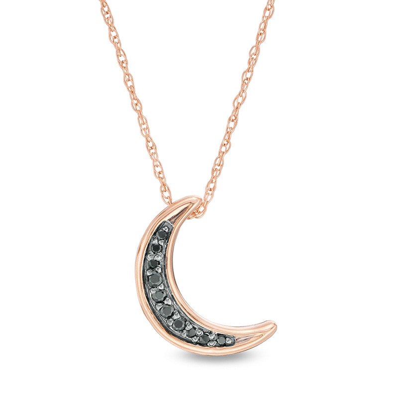 Main Image 1 of 1/20 CT. T.W. Black Diamond Crescent Moon Pendant in 10K Rose Gold