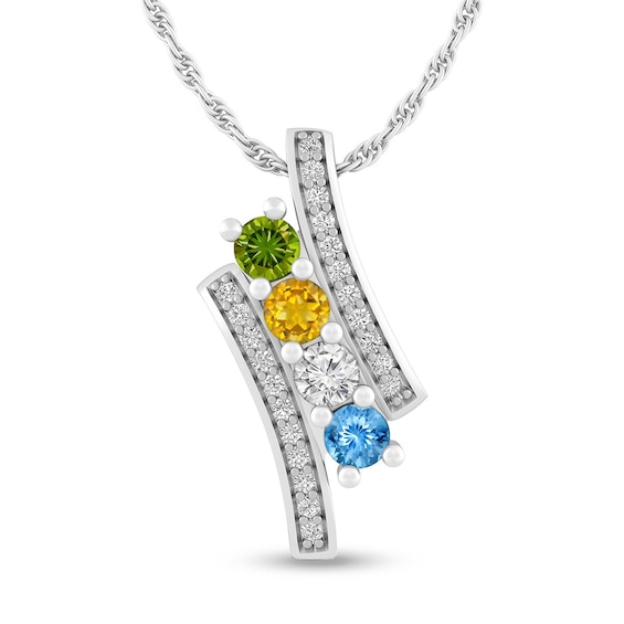 Mother's Birthstone and Lab-Created White Sapphire Bypass Pendant (2-4 Stones)