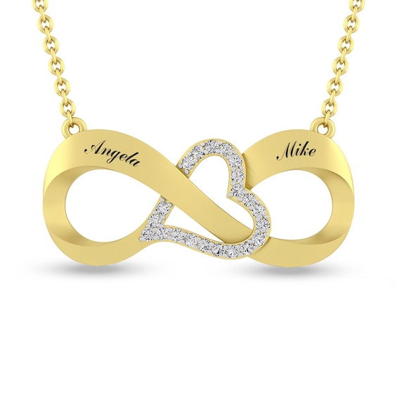 Couple's Lab-Created White Sapphire Engravable Sideways Infinity with Heart Necklace (2 Lines)