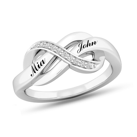 Couple's Lab-Created White Sapphire Engravable Infinity Ring (2 Lines)